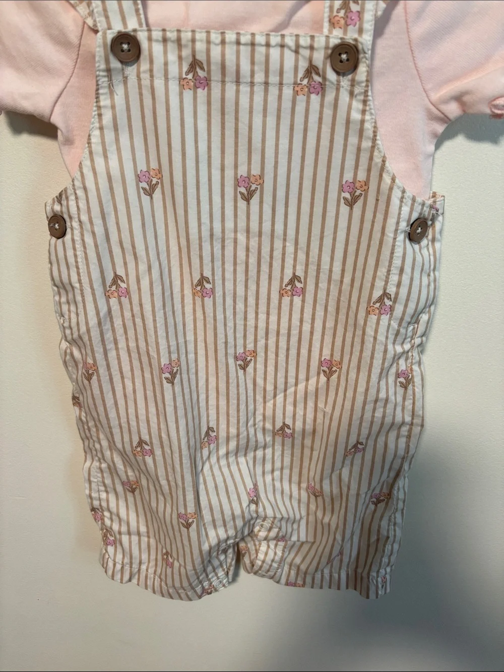 Carter's Pink Bodysuit with Striped Floral Overalls